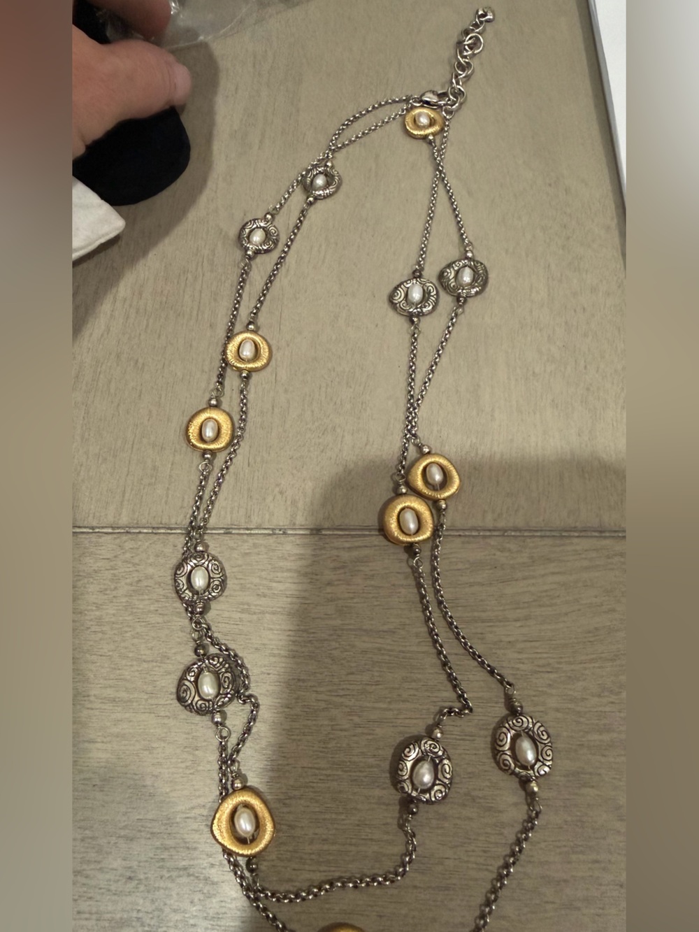 Brighton Two-Tone Gold and Silver Pearl Station Necklace